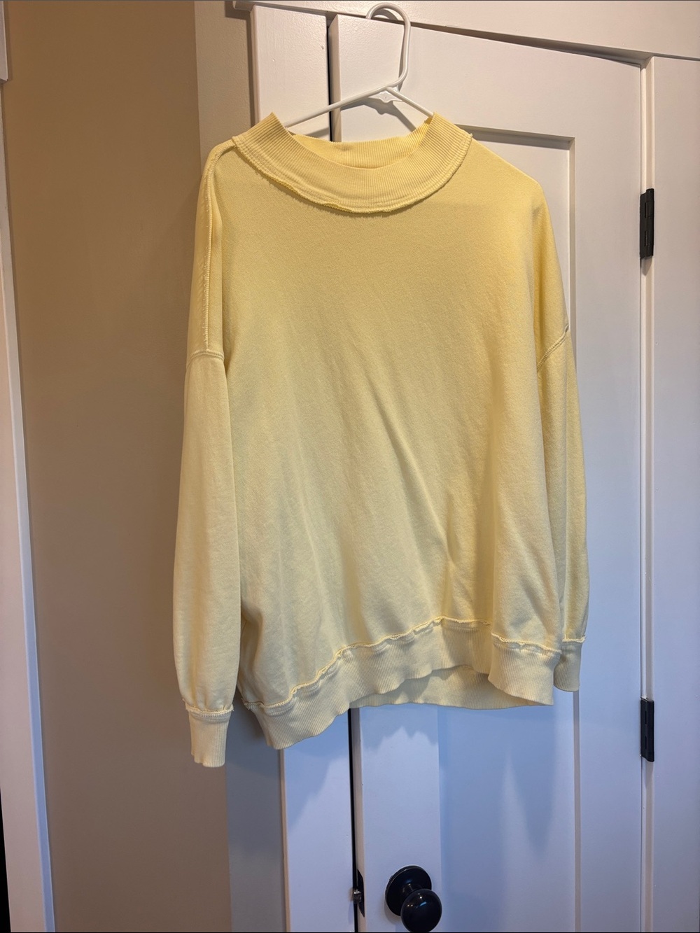 Free People Light Yellow Mock Neck Palms Pullover